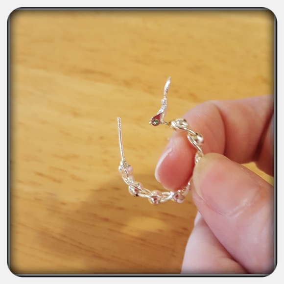 NWOT Sterling Silver Beaded Hoop Earrings - Picture 4 of 5